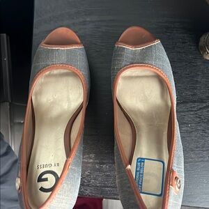 Guess Women's Gray and Brown Peep Toe Heels
